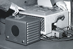 bw photo of radio