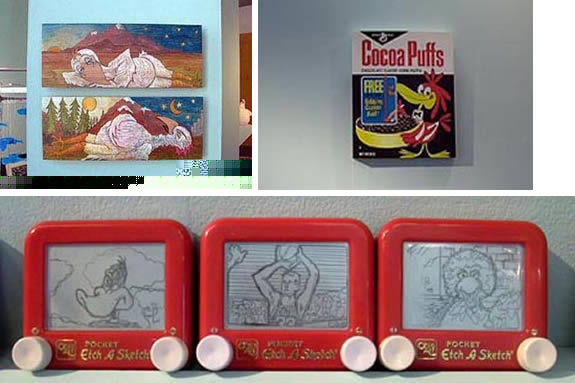 The image appears to be a collage of three photographs showing different objects in a room.