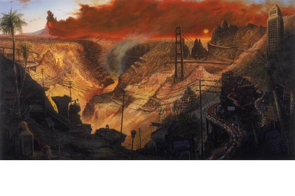 San Francisco painting, dark and firey.