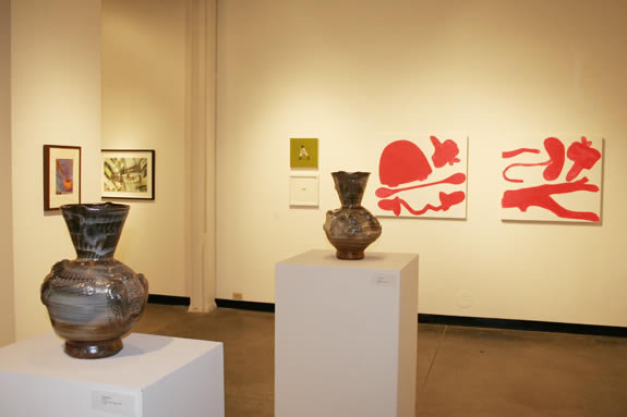 ceramics and abstract paintings