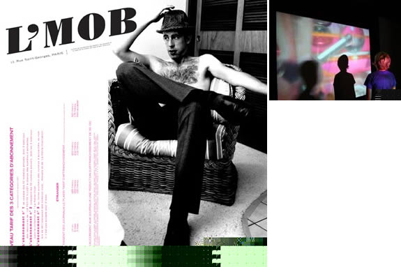 Easy Action, Multi media work, exhibition poster of a man sitting on couch and projection installation