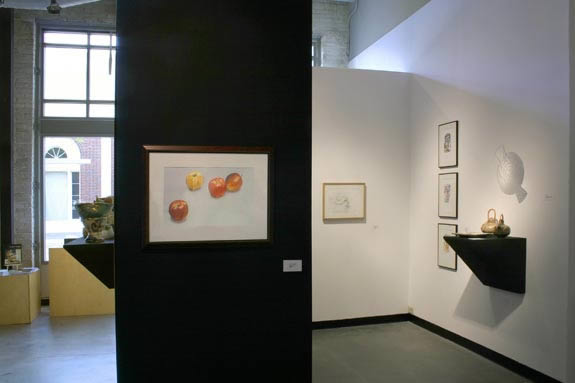 Friends and Family, installation shot, with various paintings and sculptures