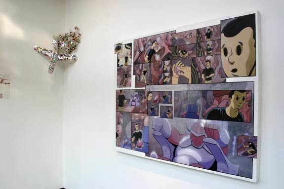 Friends and Family installation image of a large comic strip