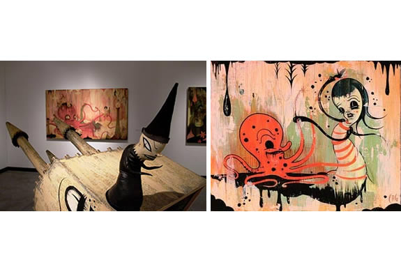 sculpture of a witch (left) comic girl fighting octopus (right) (garcia,2005)