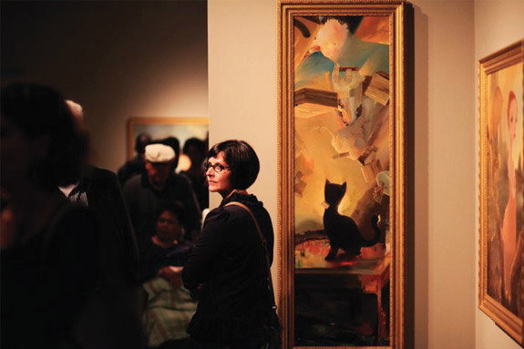 Patrons viewing the art exhibition