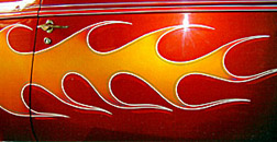 detail shot of painted flame on car door, (Von Dutch: An American Original)