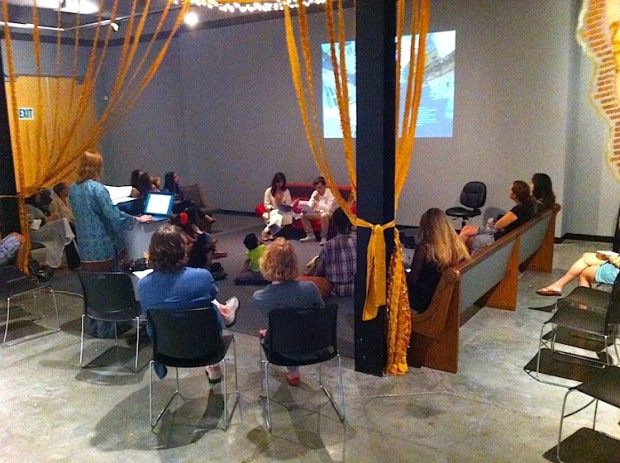 people gathered for a reading