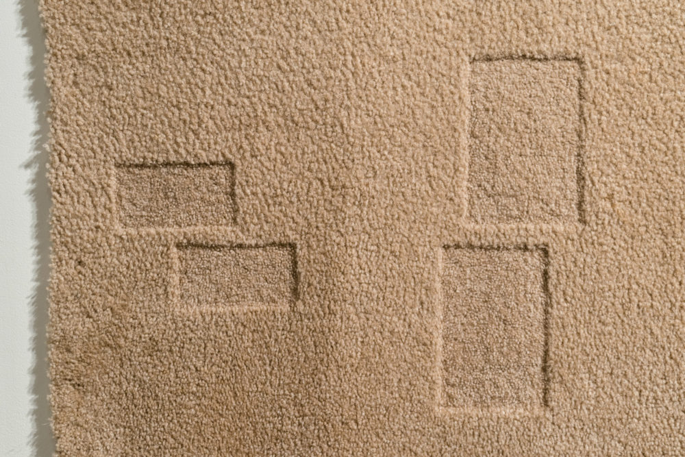 This image shows a close-up of a piece of brown fabric or carpet. The fabric is