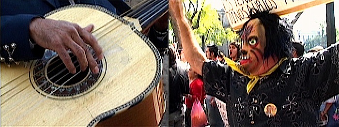 guitar and mask and war protest