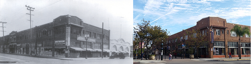 Diptych of old building facade and new building facade