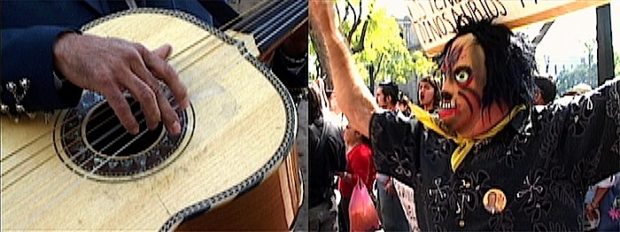 guitar and protestor