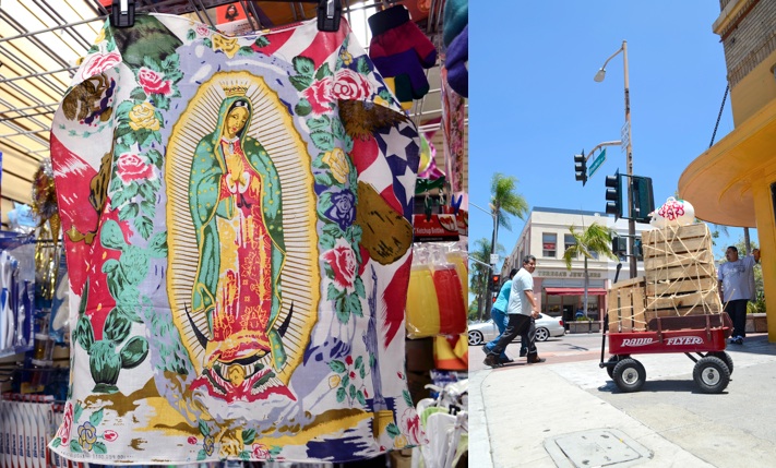 Virgin of Guadalupe and a red wagon