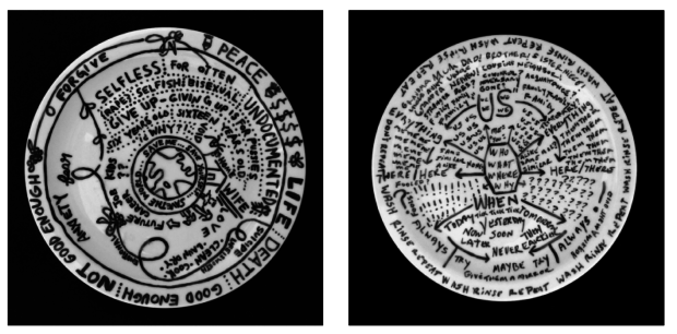 plates with black writing