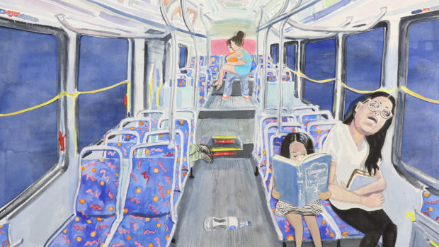 illustration of individuals inside a public bus