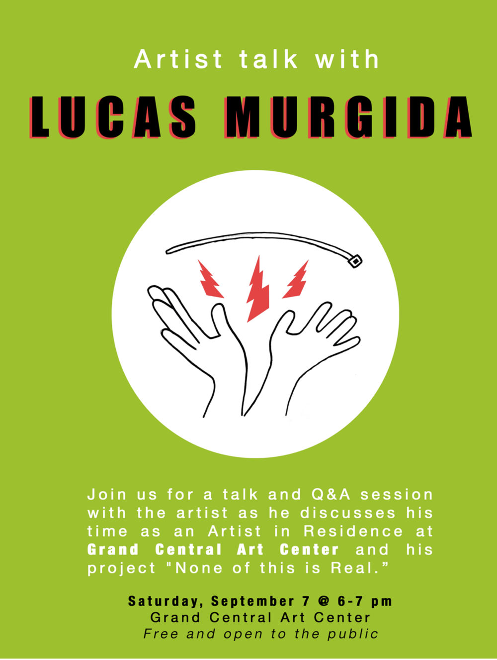 Flyer promoting the artist talk with Lucas Murgida