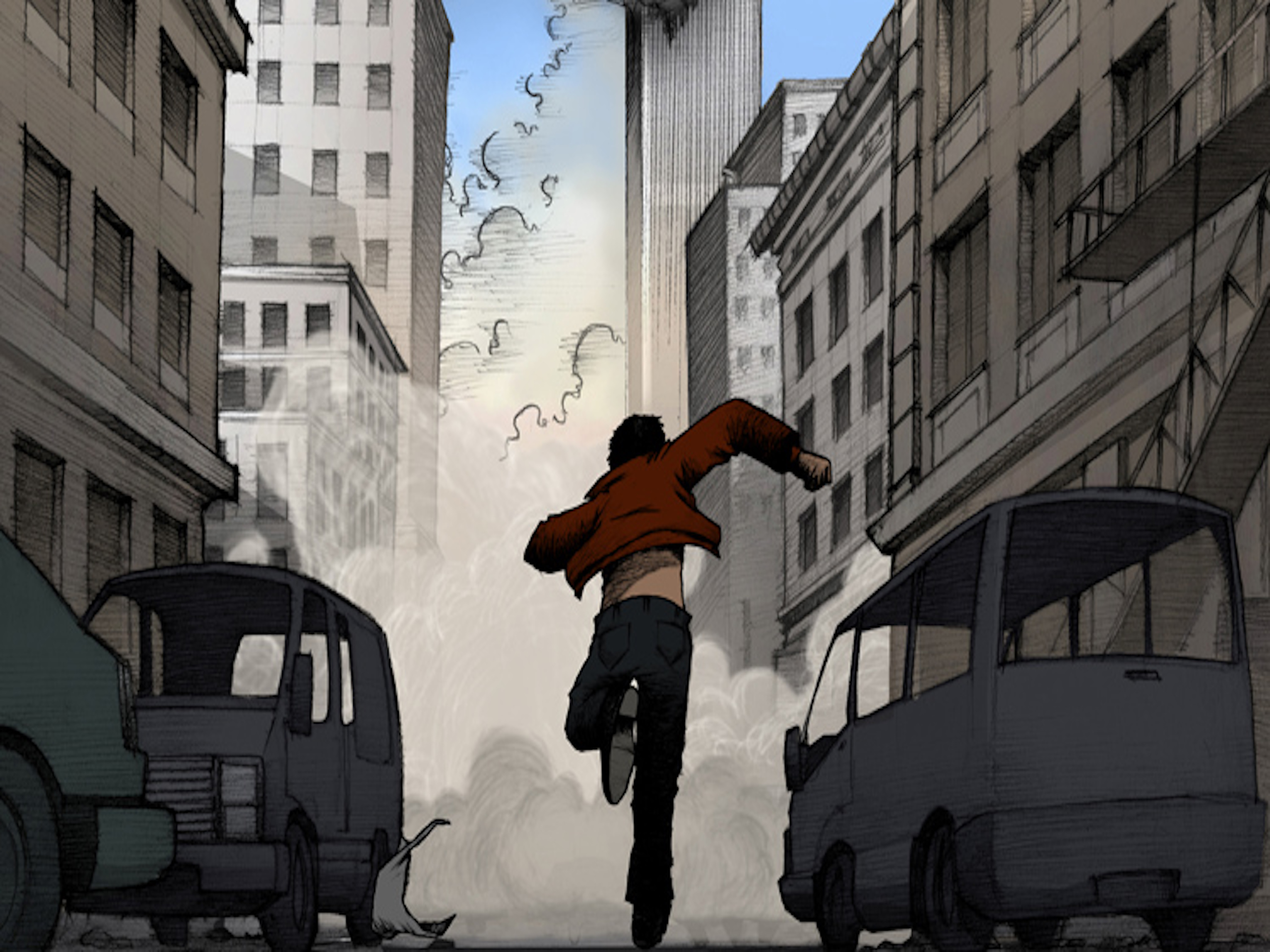 animated image of man running down street