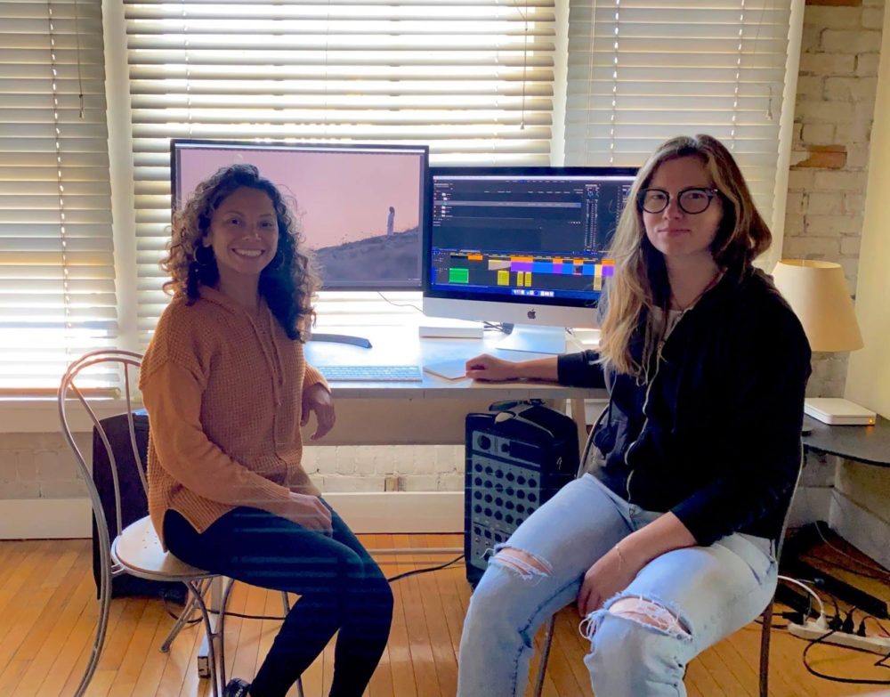 artist Jasmin Mara LÃƒ ³pez sitting with editor Sarah Garrahan in front of a computer