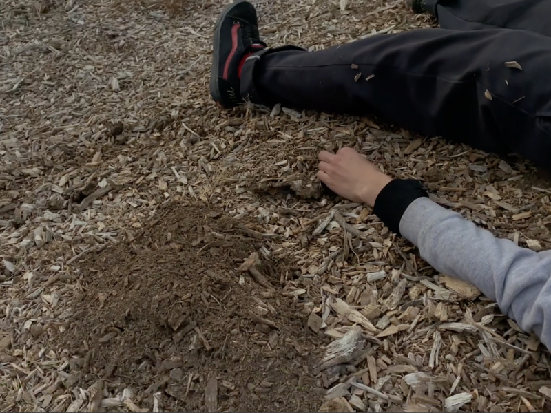 Body on the ground (in shot left arm and left leg)