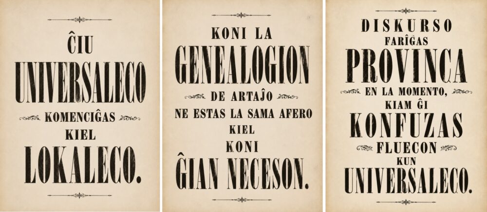 Black text in the language of Esperanto over a light tan background,